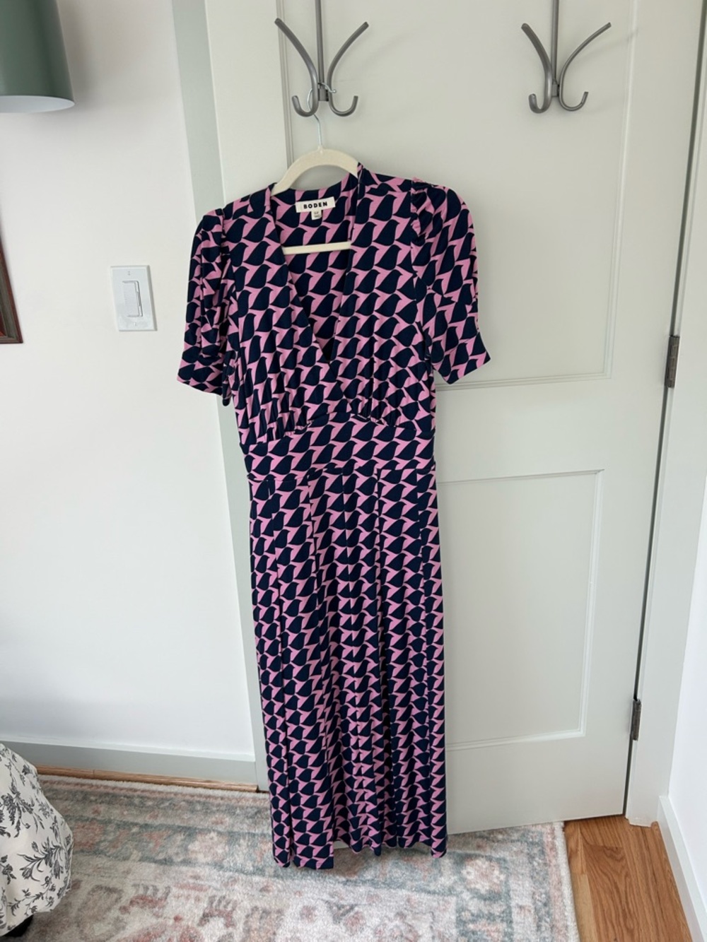Boden Pink and Navy Geometric Maxi Dress